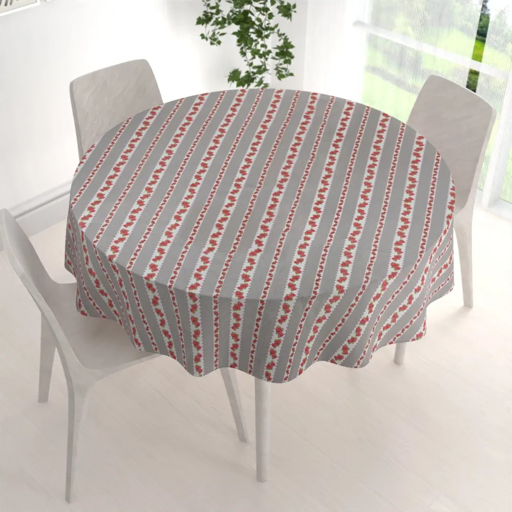 Biante Bavlnený okrúhly obrus Sandra SA-419 Ružičky na sivom bodkovanom Ø 70 cm