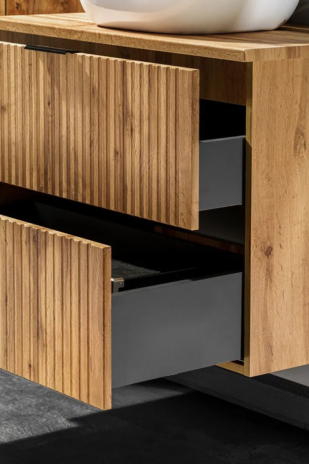 Závesná skrinka pod umývadlo Casad so zápustným umývadlom 80 cm dub wotan/biela