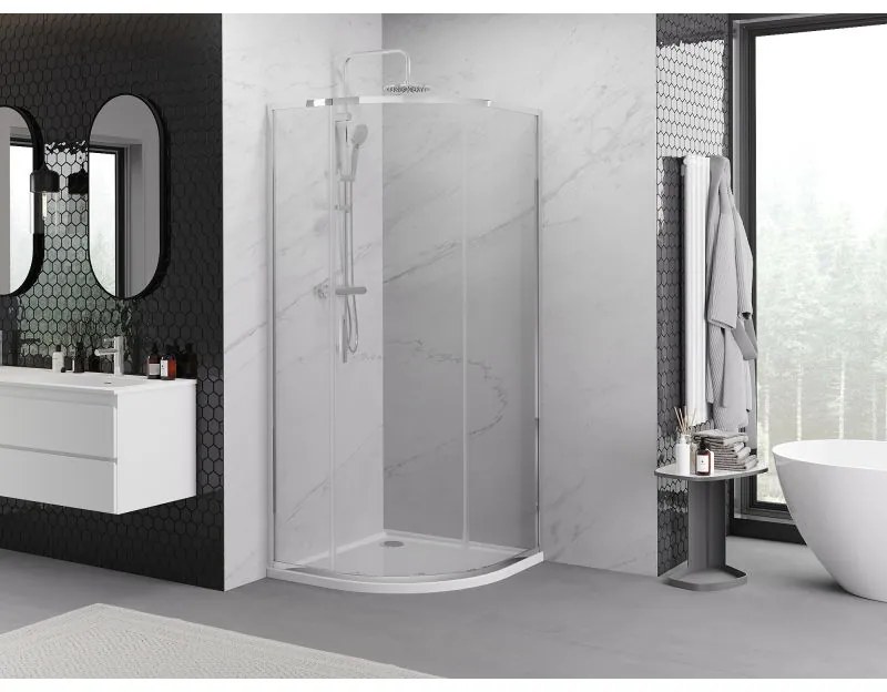 Mexen Exo, štvrťkruhový sprchovací kút s posuvnými dverami 70 x 70 cm, 6mm číre sklo, chrómový profil, 8131-070-070-01-00