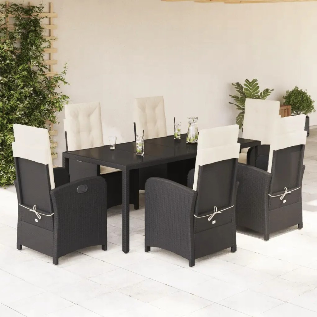 vidaXL 7-dielna záhradná jedálenská súprava a vankúše čierna polyratan