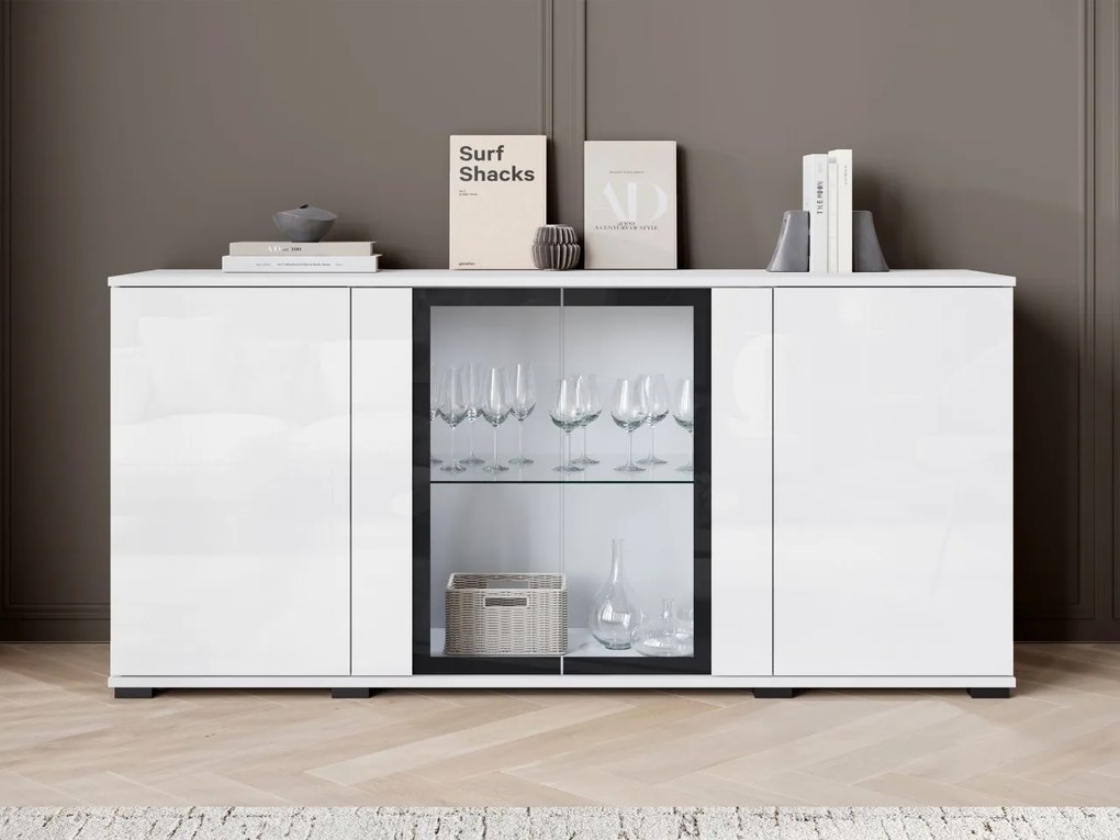 Komoda s dvierkami Hedvis SB 154 4D, Farby: čierna, Osvetlenie: osvetlenie LED biele