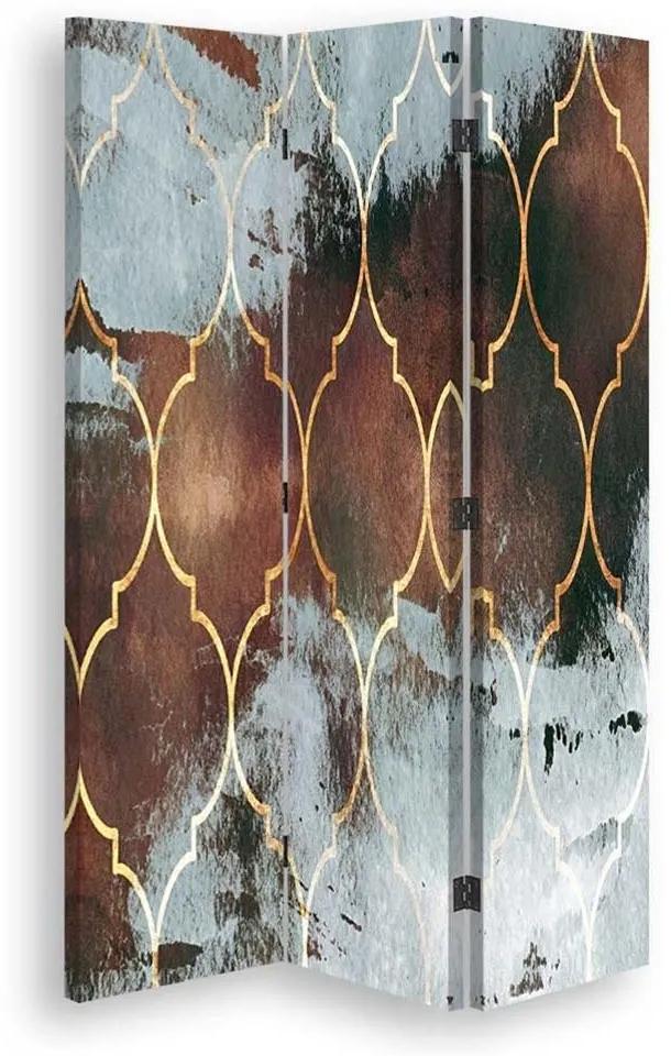 Ozdobný paraván, Marocký jetel v hnědé barvě - 110x170 cm, trojdielny, klasický paraván