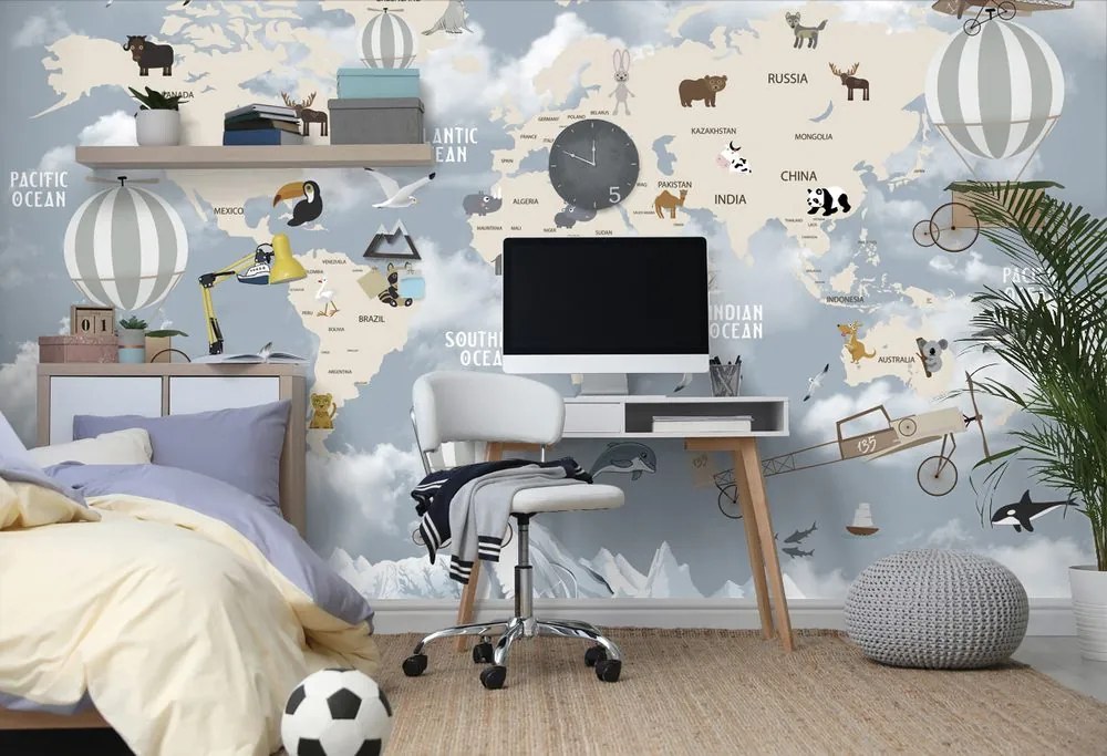Tapeta nádherná detská mapa so zvieratkami - 225x150