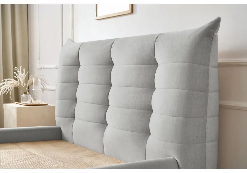 Svetlosivá čalúnená dvojlôžková posteľ s úložným priestorom s roštom 180x200 cm Clothilde – Bobochic Paris