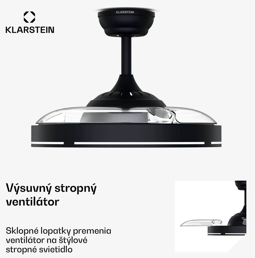 Klarstein AirFold, Inteligentný stropný ventilátor, Zaťahovacie lopatky, Stmievateľné LED svetlo, Smart