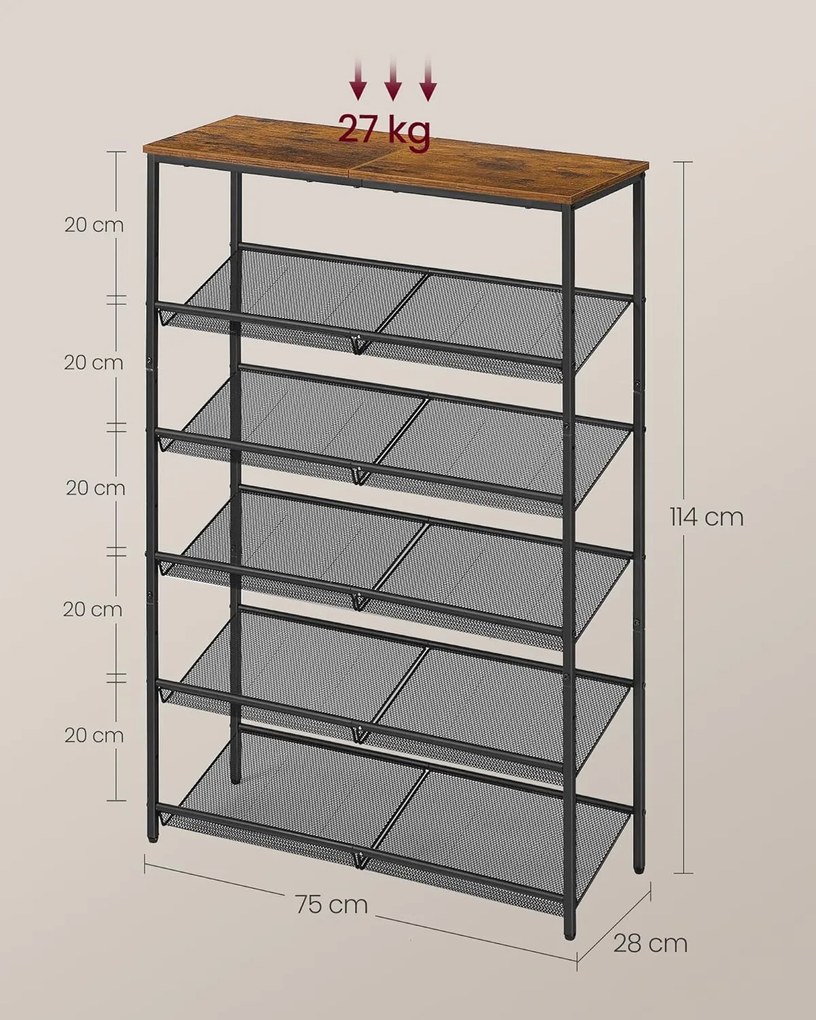 Topánkovník Vasagle Melas 114 cm čierny/hnedý