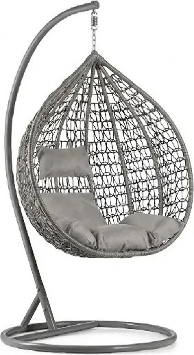 Sivé závesné kreslo KOKON so stojanom, svetlý vankúš