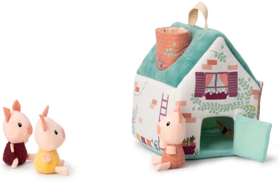 Lilliputiens - textilný domček s rozprávkou O vlkovi a troch malých prasiatkach