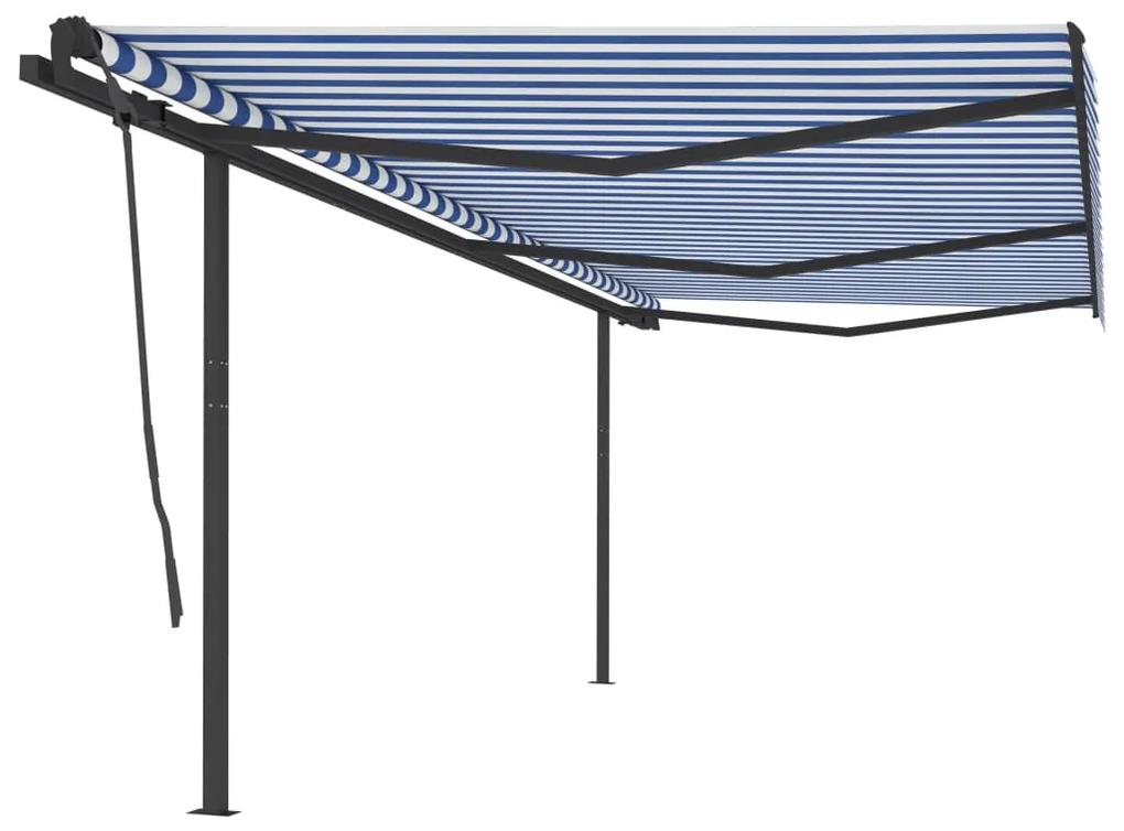 Ručne zaťahovacia markíza so stĺpikmi 6x3,5 m modro-biela