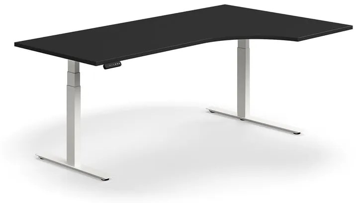 Výškovo nastaviteľný stôl QBUS, rohový, 2000x1200 mm, biely rám, čierna