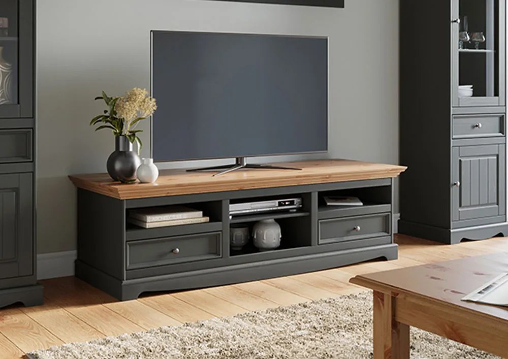 PROXIMA.store - Rustikálny veľký TV stolík - BELLUNO ELEGANT FARBA: grafit - prírodná borovica