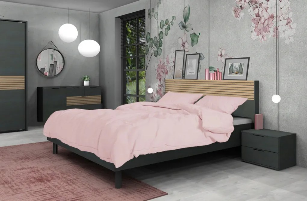 Šatníková skriňa Rotterdam, 225 cm, grafit/dub artisan