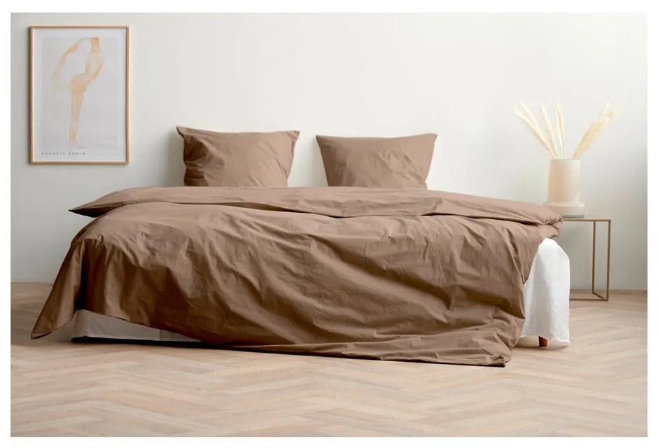Hnedé predĺžené obliečky na dvojlôžko z bavlneného perkálu 200x220 cm Crisp – Södahl