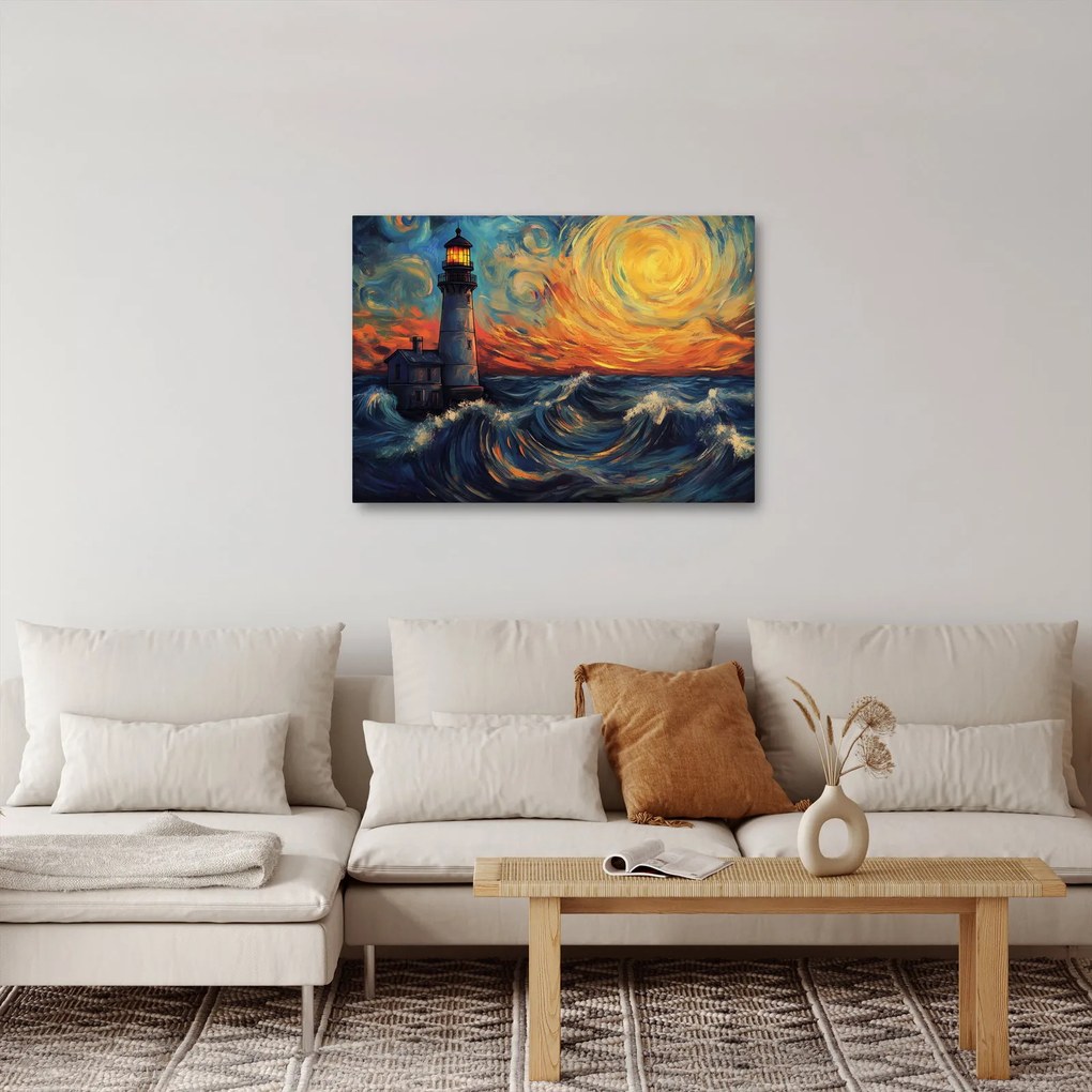 Obraz - Maják vo vlnách (70x50 cm)