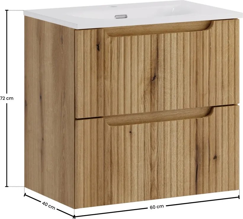 Závěsná skříňka Nova Sky se zápustným umyvadlem 60 cm dub coast evoke