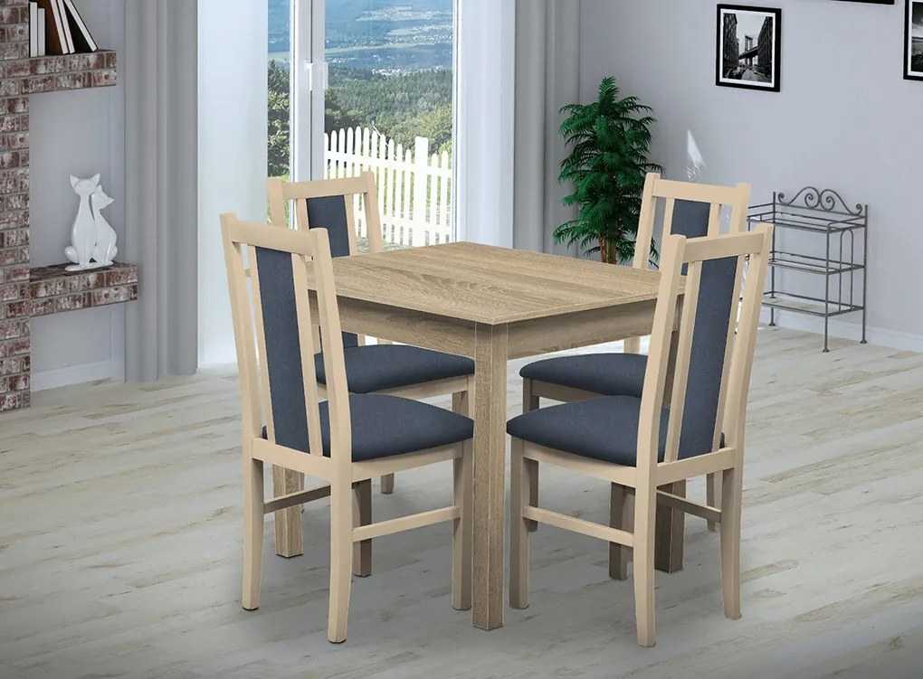 Nabytekmorava Jedálenský set Brooklyn pre 4 osoby, stôl 90x90 cm farba lamina: dub sonoma 325, čalúnenie vo farbe: SCALA svetle modrá 74