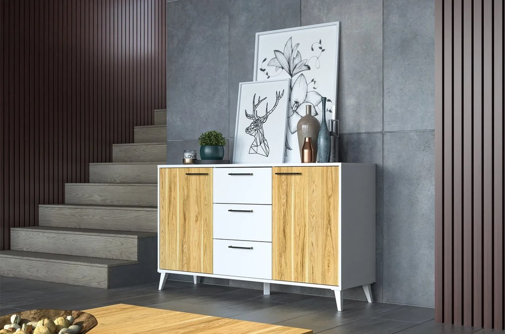 Komoda Barris 45 140 cm orech americký/biela