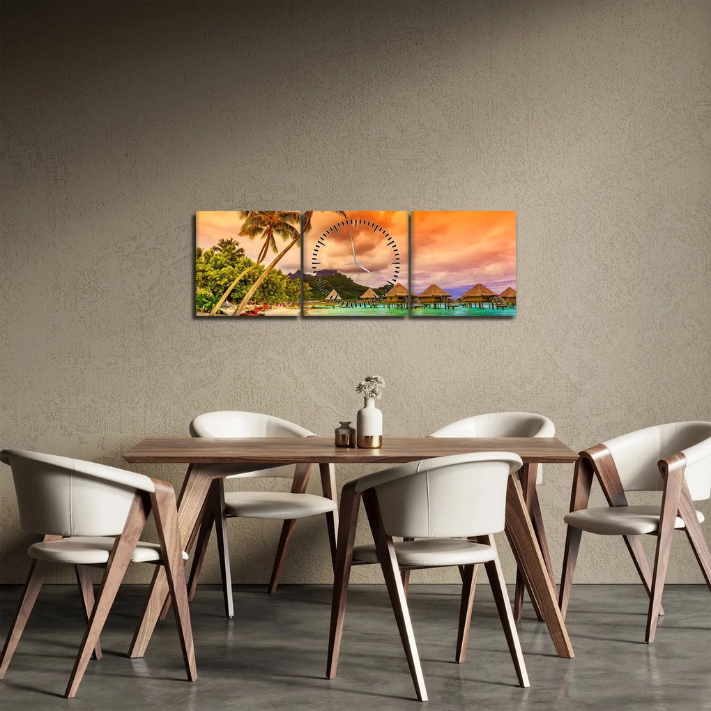 Obraz - Ostrov Bora Bora (s hodinami) (90x30 cm)