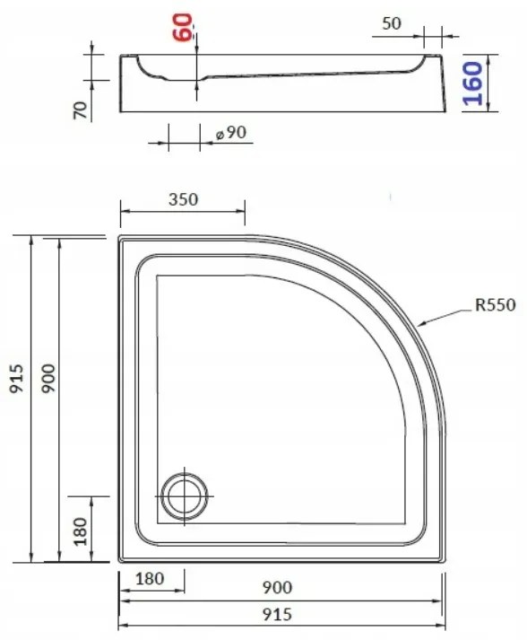 Cersanit Basic+Tako, štvrťkruhový sprchový kút 90x90x185 cm + sprchová vanička 90x16cm, biela, S601-118