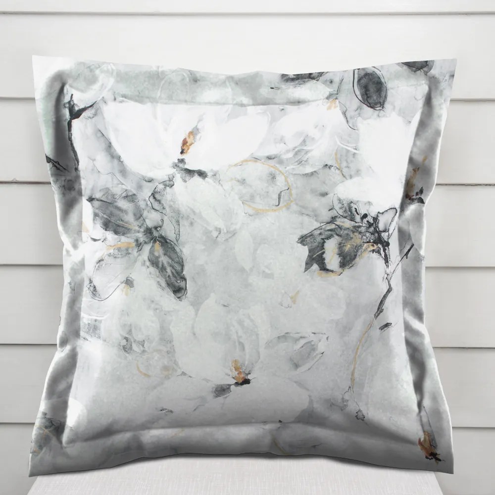 Biante Zamatová obliečka na vankúš s lemom Tamara TMR-006 Designové kvety na sivom 50 x 60 cm