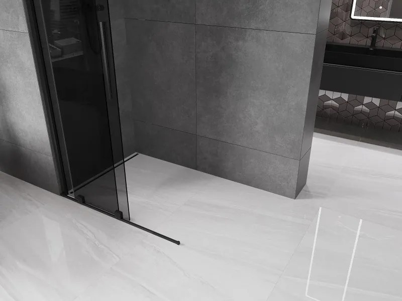 Mexen Velar, sprchová zástena s posuvnými dverami Walk-in 85 x 200 cm, 8mm šedé sklo, čierna matná, 871-085-000-43-70
