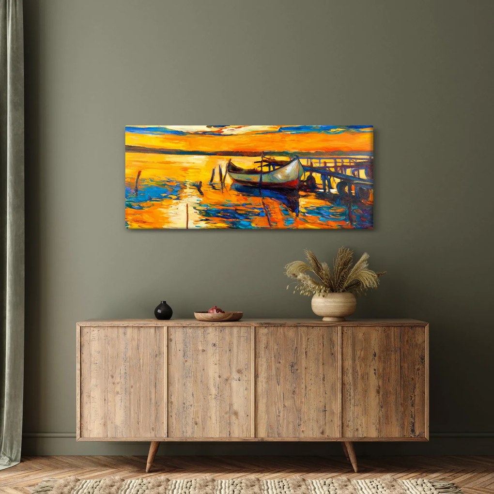 Obraz - Loďka pri západe slnka (120x50 cm)