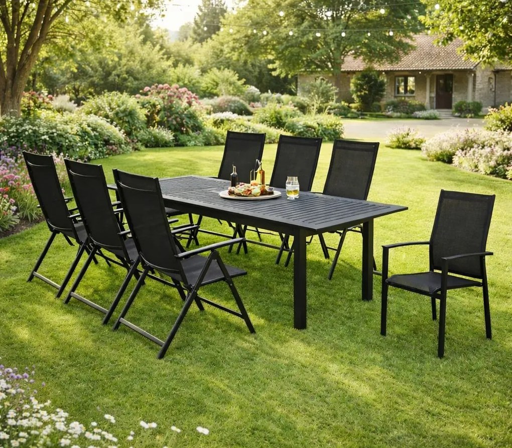 Doppler EXPERT ANTRACIT, 6 polohovacích a 2 stohovateľné kreslá, 6+2+1