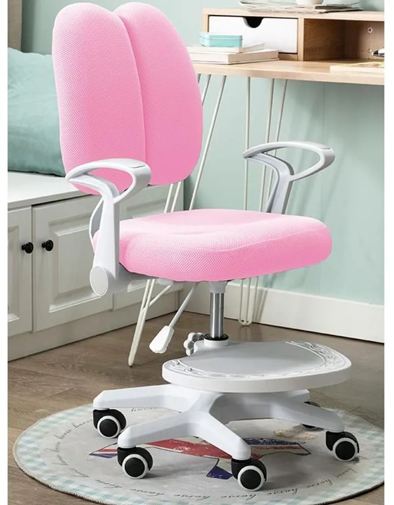 Detská stolička s podnožkou a trakmi Anais - ružová / biela