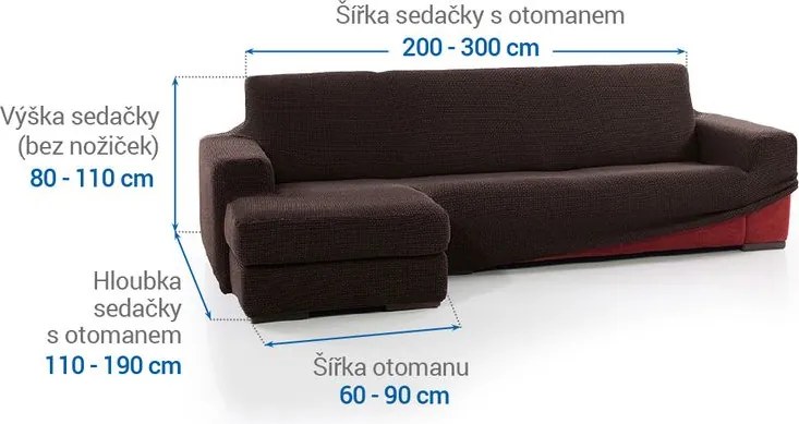 Super strečové poťahy NIAGARA čokoládová sedačka s otomanom vľavo (š. 200 - 300 cm)