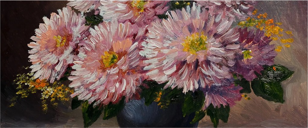 Obraz - Olejomaľba, Kvety vo váze (120x50 cm)