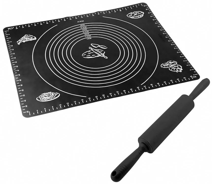 Súprava na cesto - valček + podložka 50x40 cm, čierna