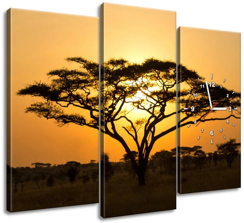 Gario Obraz s hodinami Akácia v Serengeti - 3 dielny Rozmery: 90 x 30 cm