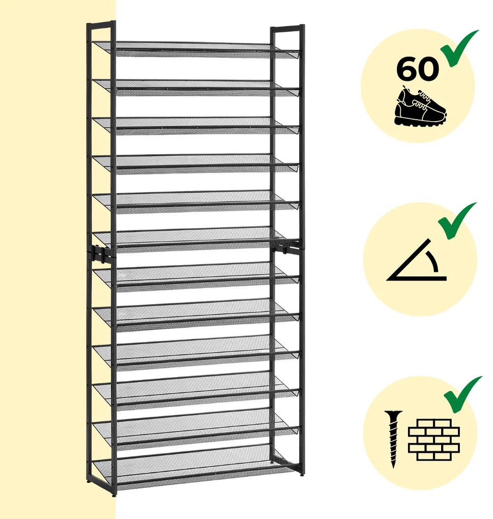 Stohovateľný regál na topánky IDA, 12 políc, 92,5x31x223cm, čierna Jurhan