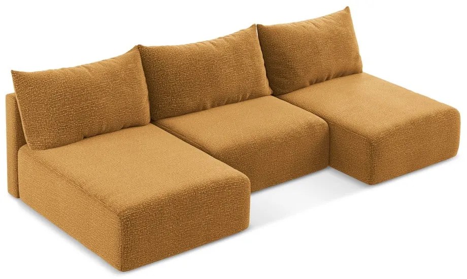 Oranžová rozkladacia/s úložným priestorom rohová pohovka Kalena – Makamii