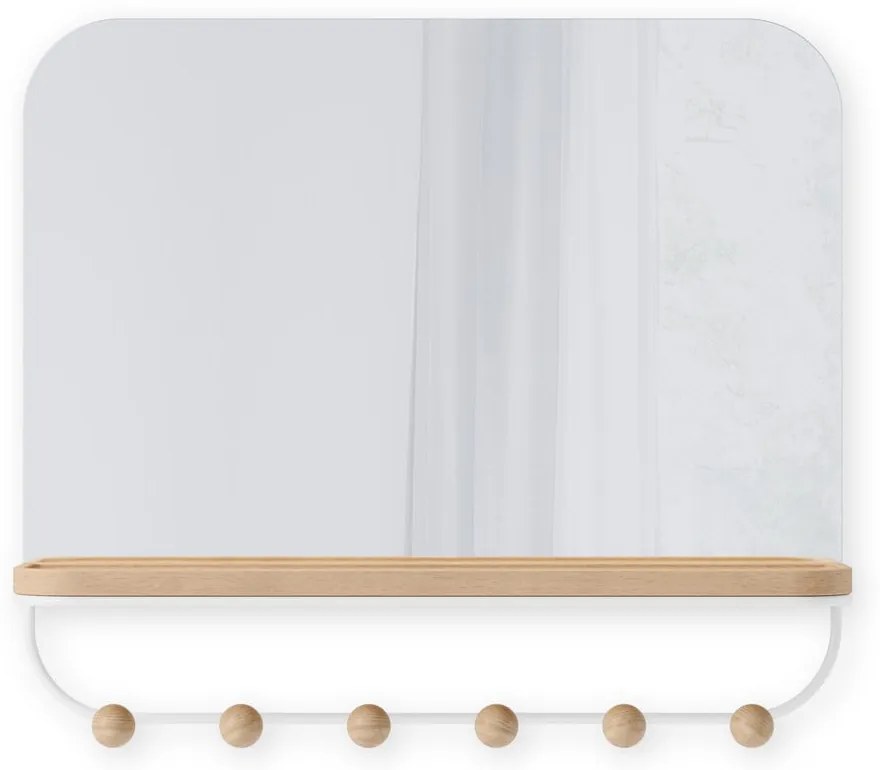 Biely prírodný nástenný vešiak z bukového dreva s poličkou Estique - Umbra