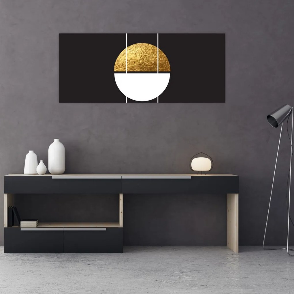 Obraz - Abstrakcia zlatá a čierna N⁰1 (120x50 cm)