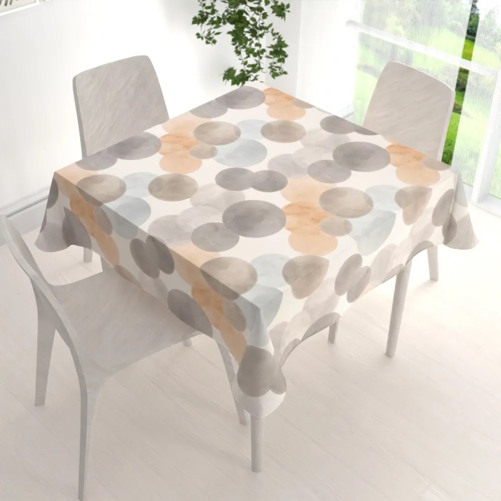 Biante Zamatový štvorcový obrus Tamara TMR-047 Sivo-béžové kruhy na smotanovom 100x100 cm