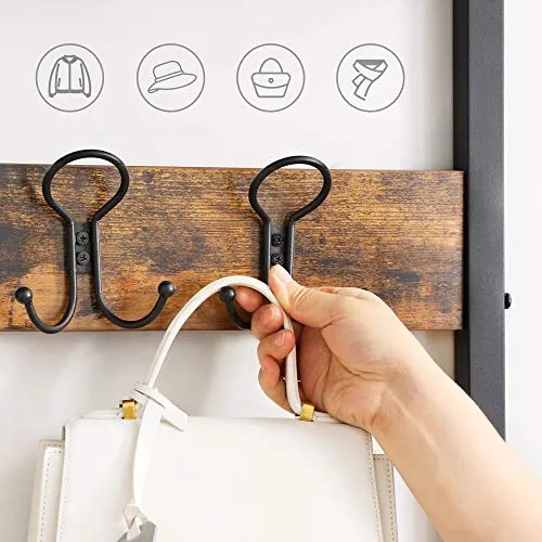 Vešiak na kabáty s lavičkou a botníkom, industriálny, čierno-hnedý, 178,5x80x30cm