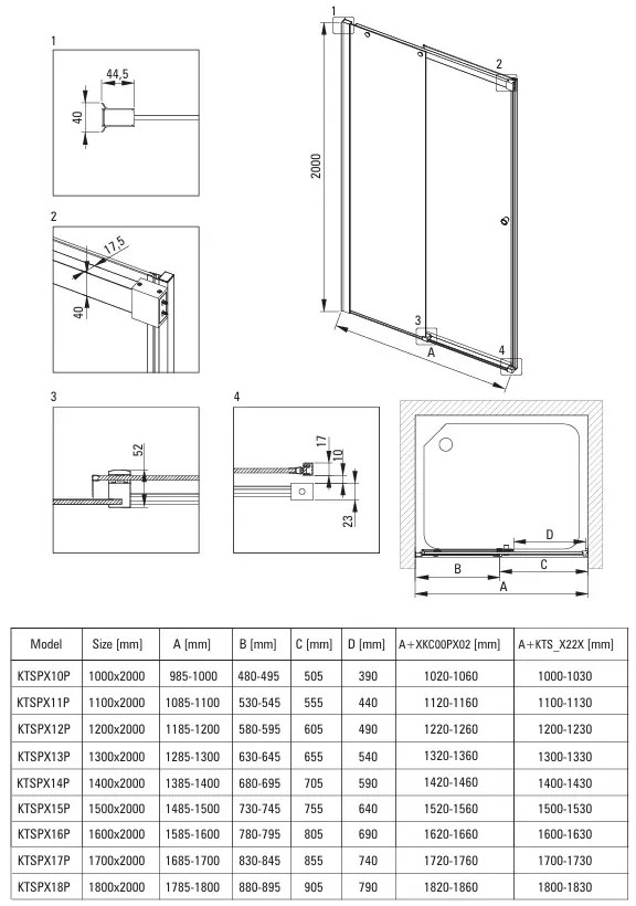 Deante Kerria Plus, posuvné sprchové dvere do otvoru 170x200 cm, 6mm číre sklo, chrómový profil, DEA-KTSP017P