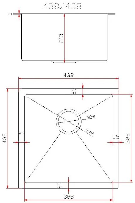 Gamma Gamma, 1-komorový oceľový drez 438x438x215 mm, brúsená zlatá, GMA-S4444-GD