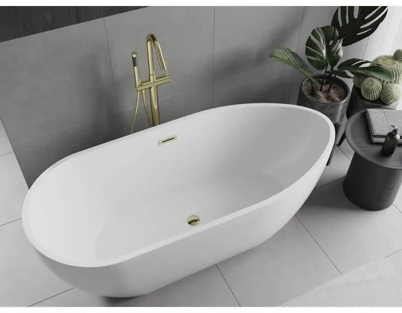 Mexen Eos, voľne stojaca vaňa 150 x 75 cm, biela, zlatý lesklý prepad, 52471507500-50
