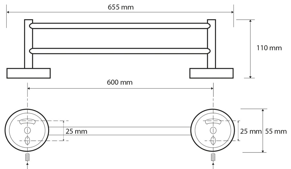 Sapho Sapho, X-ROUND E dvojitý držiak na uteráky 655mm, chróm, XR423