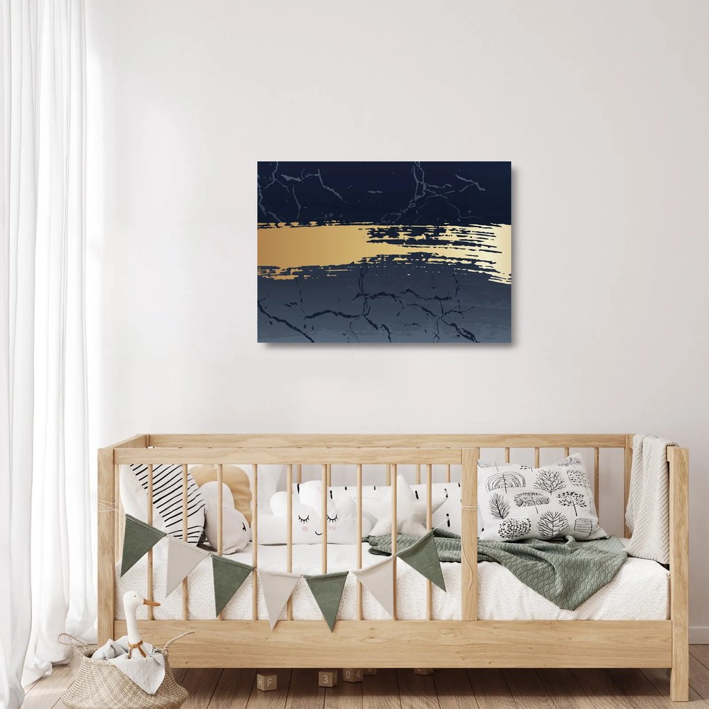 Sklenený obraz - Modrá a zlatá abstrakcia N⁰2 (70x50 cm)