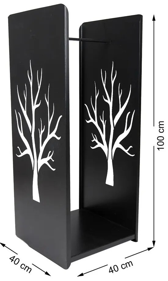Kovový stojan na drevo Tree, 40x100 cm, čierna