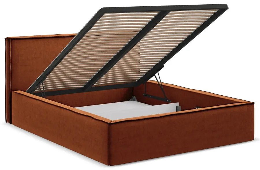 Čalúnená dvojlôžková posteľ v terakotovej farbe s úložným priestorom s roštom 160x200 cm Anani – Makamii