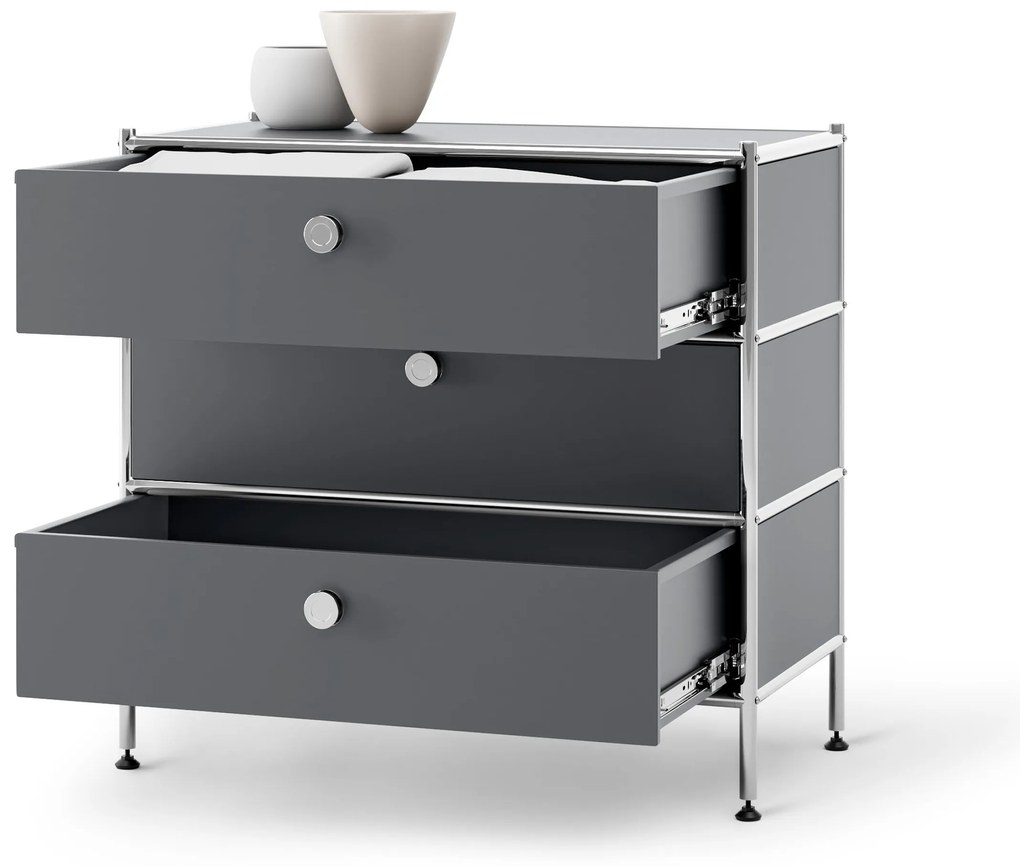 Kovová komoda »CN3« s 3 zásuvkami, sivá