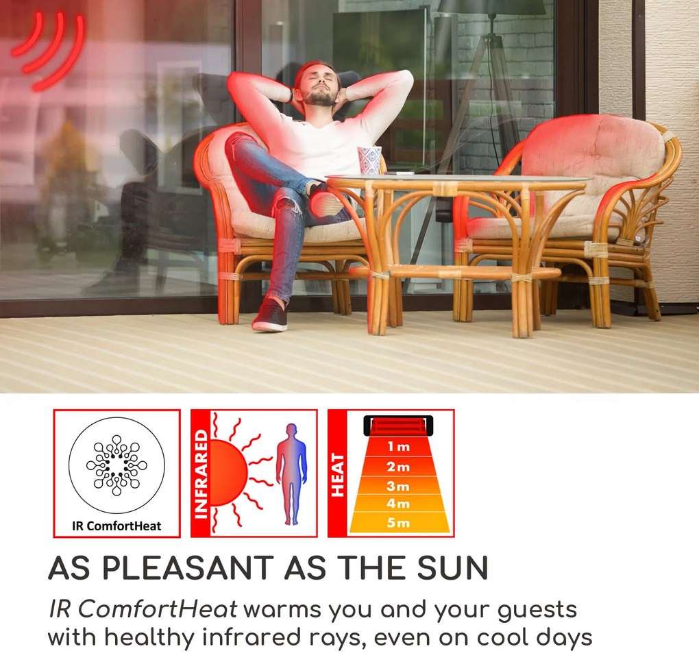 Blumfeldt Rising Sun Zenith, infračervený ohrievač, 2500 W, IP34, diaľkový ovládač, strieborný