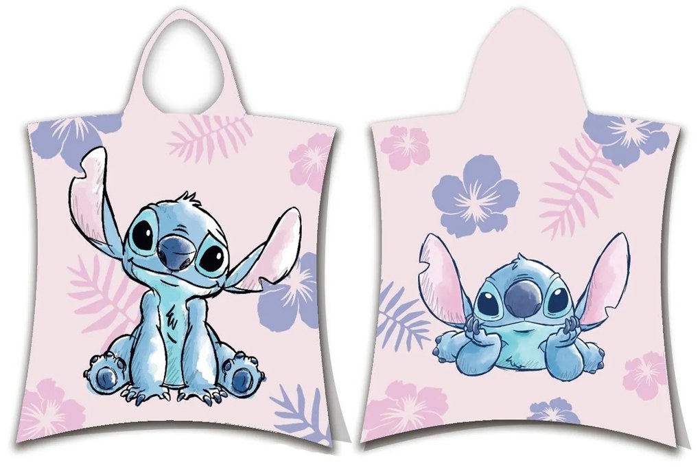 DETSKÝ BAVLNENÝ PONČO UTERÁK S KAPUCŇOU LILO AND STITCH 50X115 CM VZOROVANÁ