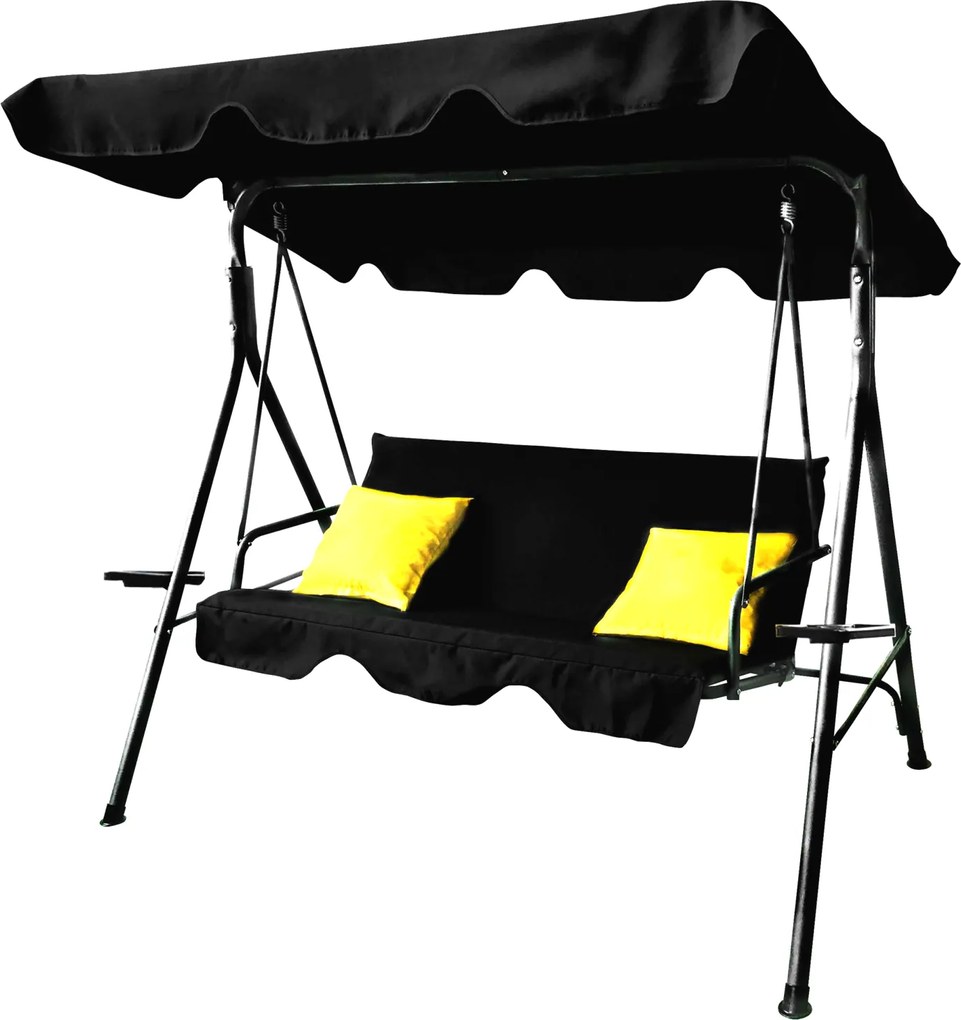 Garden Line ZÁHRADNÁ HOJDAČKA TYPU A 170 x 118 x 153 cm ČIERNA S ŽLTÝM SEDADLOM A DRŽIAKMI NA POHÁRE