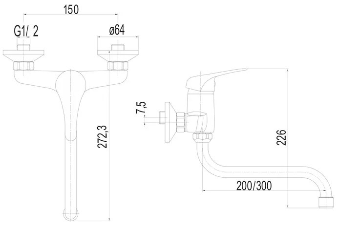 Mereo Mereo, Drezová nástenná batéria, Lila, s ramienkom rúrkovým ø 18 mm - 300 mm, chróm, MER-CBEE301A06